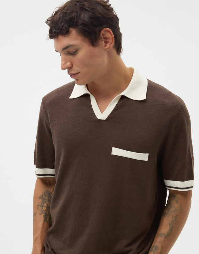 AERE - Contrast Linen Blend Polo