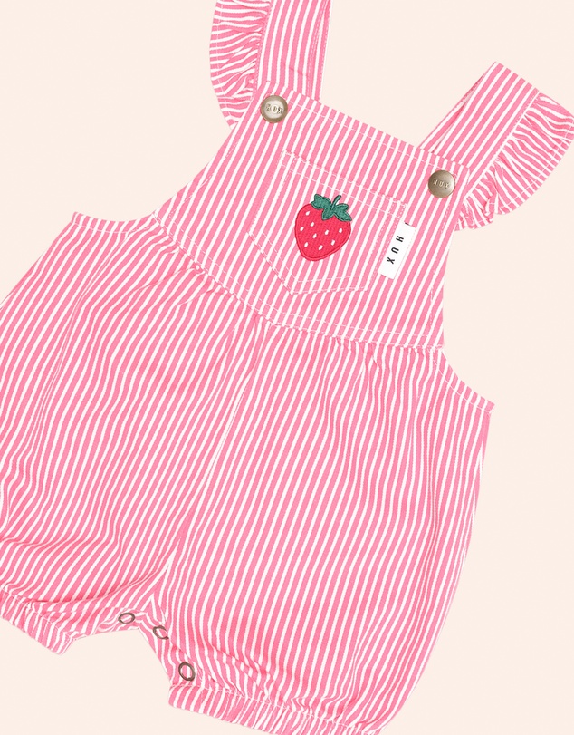 Huxbaby - Strawberry Embroidered Stripe Playsuit - Babies
