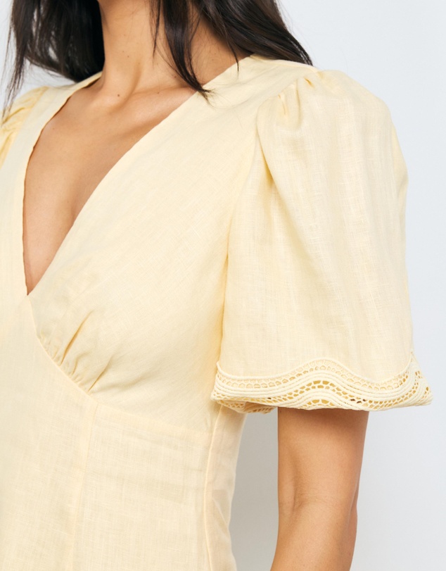 AERE - Dita Trim Puff Sleeve Midi Dress