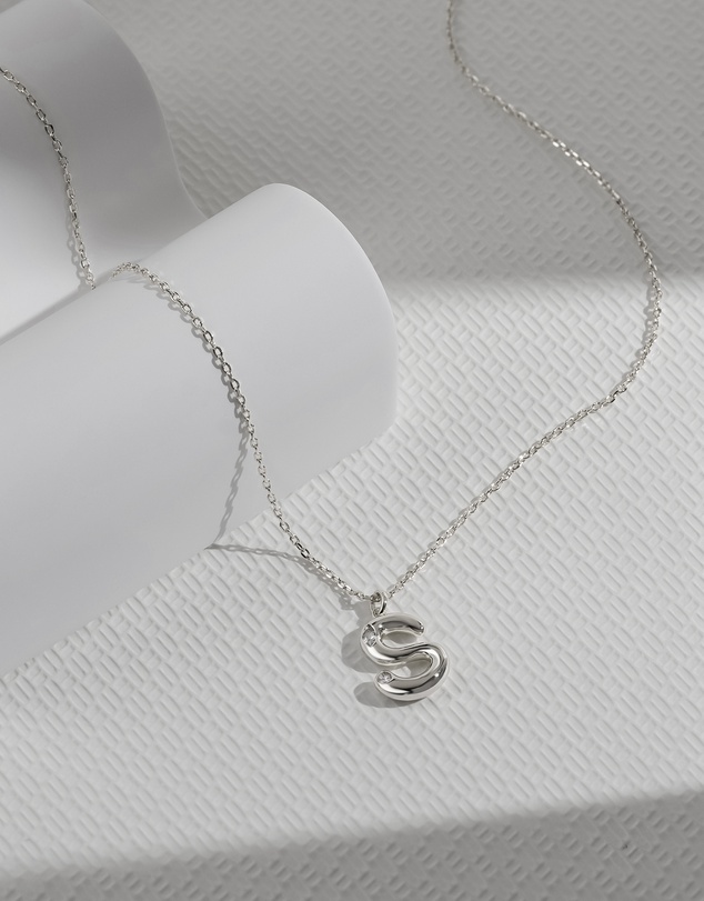 Wanderlust + Co - Alphabet Bubble Silver Necklace - Letter S