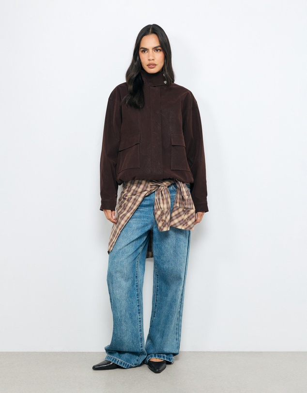 AERE - Ines Suede Look Funnel Neck Jacket