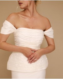 Six Stories - Gathered Bardot Peplum Midi Dress