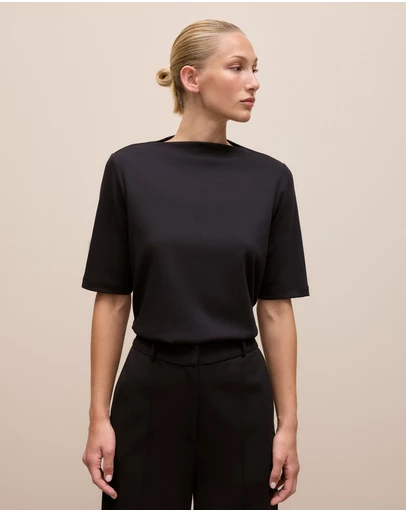 Trenery - Modal Cotton High Neck T-shirt in Black