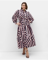 City Chic - Plus size Timeless Stripe Long Sleeve Maxi Dress - bone