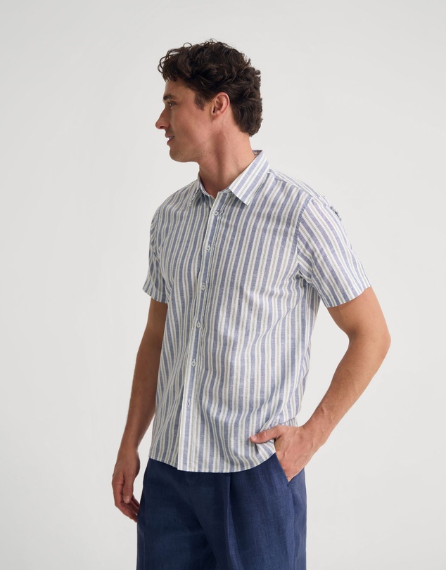 Oxford - Leyton Short Sleeve Stripe Linen Shirt