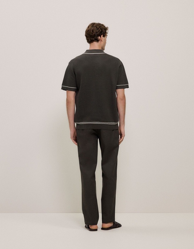 Trenery - Textured Cotton Tipped Knit Polo in Dark Olive