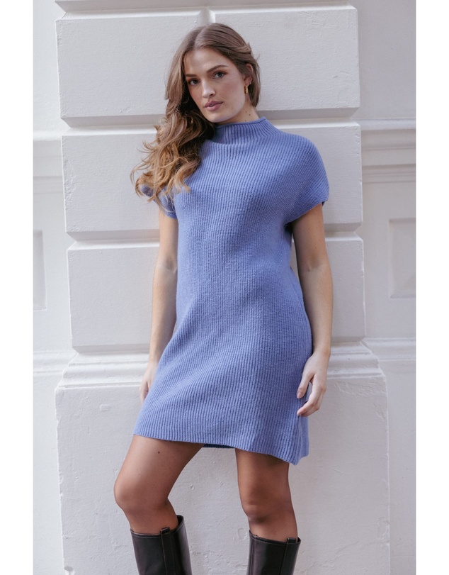 Petal & Pup - Wright Knit Mini Dress - Dusty Blue