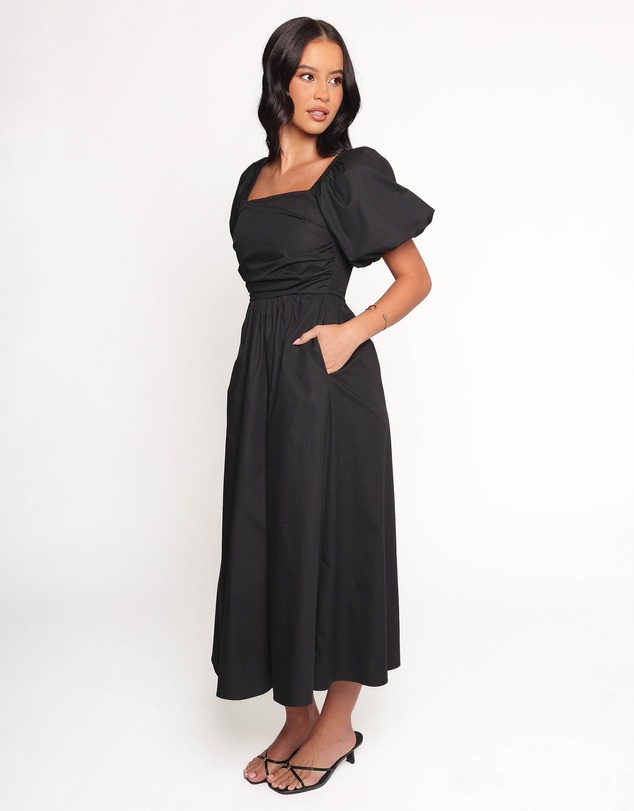Petal & Pup - Clo Puff Sleeve Midi Dress - Black