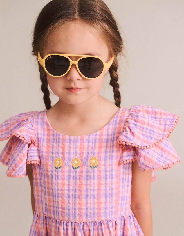 Huxbaby - Floral Emb Tropical Check Dress