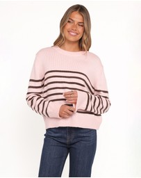Petal & Pup - Eleanora Striped Knit Pullover Sweater - Pink