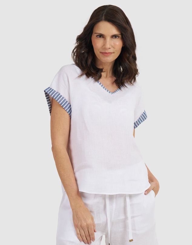 CAMIXA - Martina Linen V-Neck T-shirt