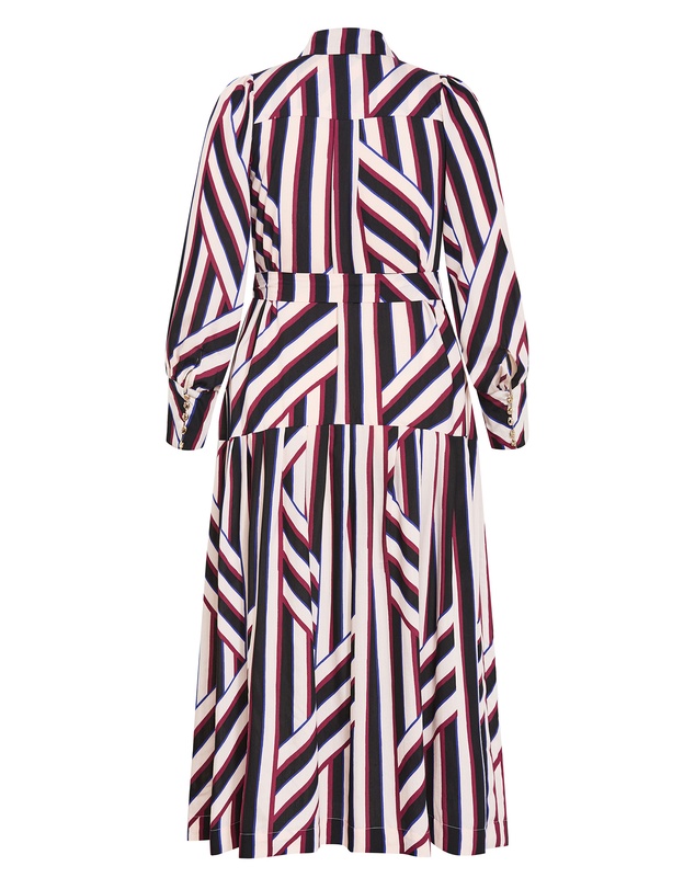 City Chic - Plus size Timeless Stripe Long Sleeve Maxi Dress - bone