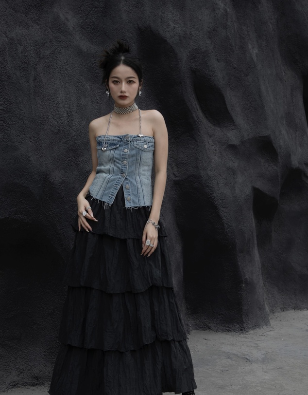 Glamorous - Long-breasted corseted denim top