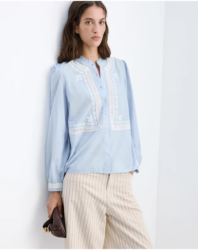 M.N.G - Embroidered Blouse with Scalloped Details