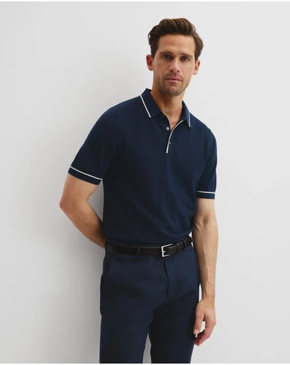 Country Road - Australian Cotton Blend Silk Tipped Knit Polo