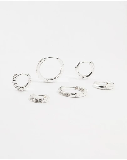 Lovisa - Silver Plated Diamante Huggie Earrings 3-Pack