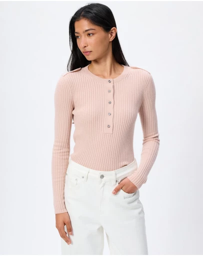 Perfect Moment - Ribbed Henley Knit Top