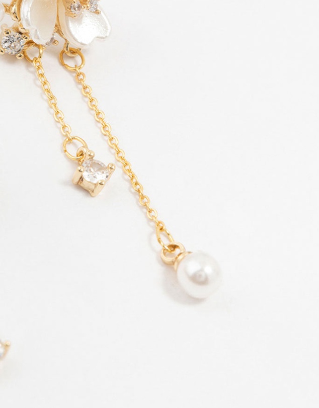 Lovisa - Gold Plated Acrylic Flower Pearl Drop Earrings