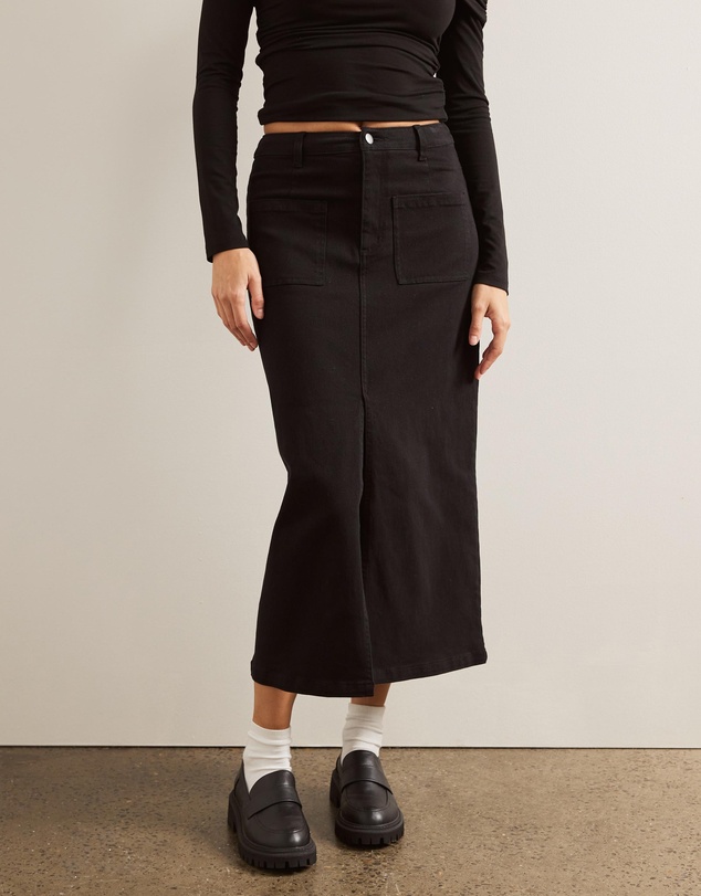 AERE - Cotton Split Front Midi Skirt