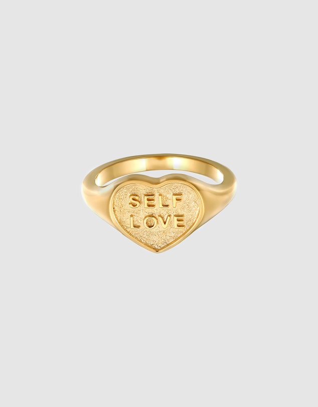 Elli Jewelry - Ring Signet Heart Self Love 925 Sterling Silver Gold-Plated