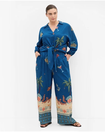 City Chic - Plus size Tia Sea Print Shirt - marine navy