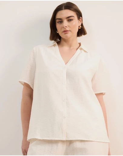 Atmos&Here Curvy - Josie Linen Blend Short Sleeve Shirt