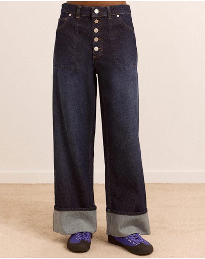 Damson Madder - Gigi Baggy Wide Turn-Up Jeans