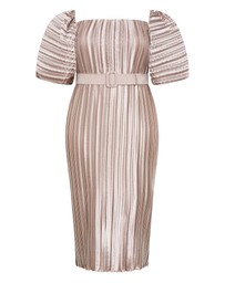 City Chic - Plus size Krista Pleat Midi Dress - champagne