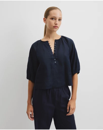 Country Road - Linen Gathered Linen Top