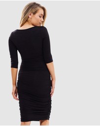 Bamboo Body - 3/4 Sleeve Ruched Maternity Dress