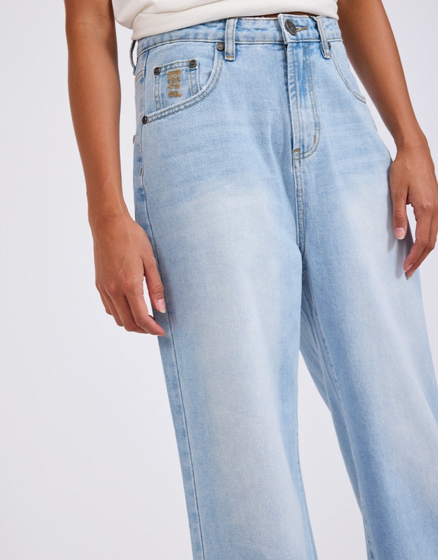 ONE TEASPOON - Love Machines Mid Waist Super Wide Leg Heartless Denim Jeans - Blue