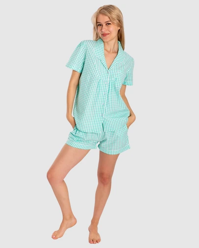 Sant And Abel - Women's Hepburn Gingham Mint Short PJ Set