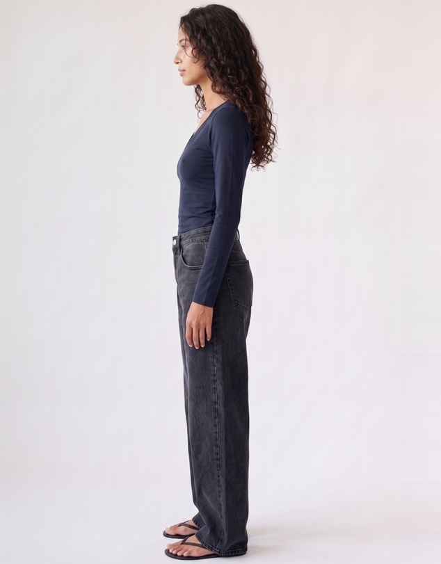 Style Addict - Margaux Deep V Henley Top - Navy