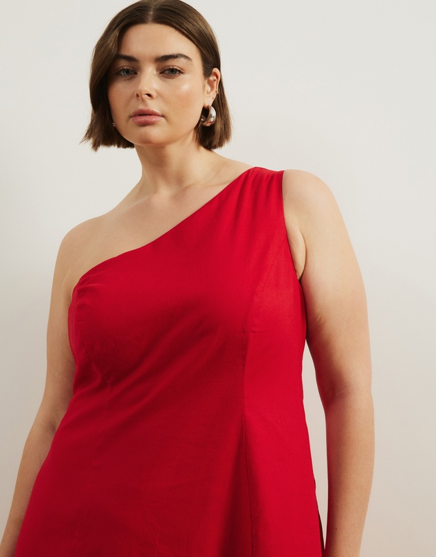 Atmos&Here Curvy - Oralie One Shoulder Linen Blend Midi Dress