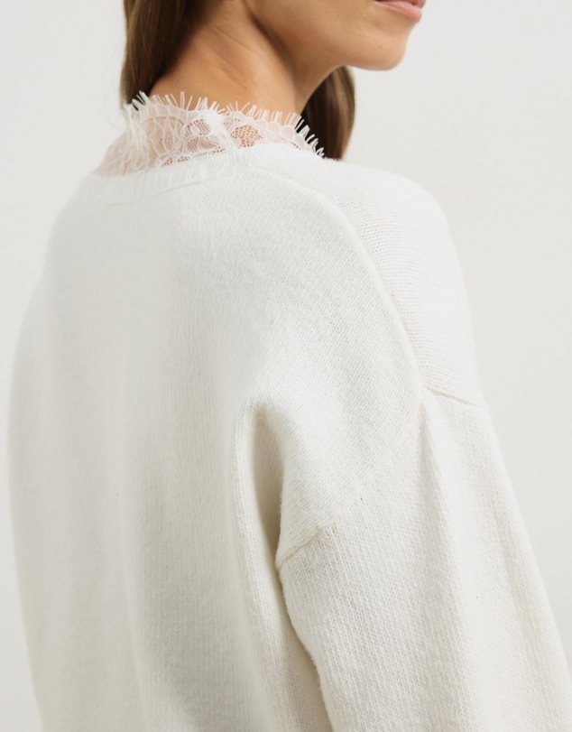Atmos&Here - Teo V-Neck Knit Jumper with Lace Trim