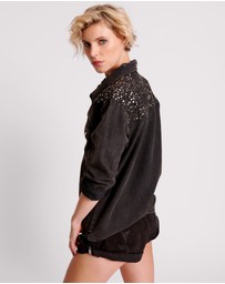 ONE TEASPOON - Black Hand Embellished Denim Western Shirt