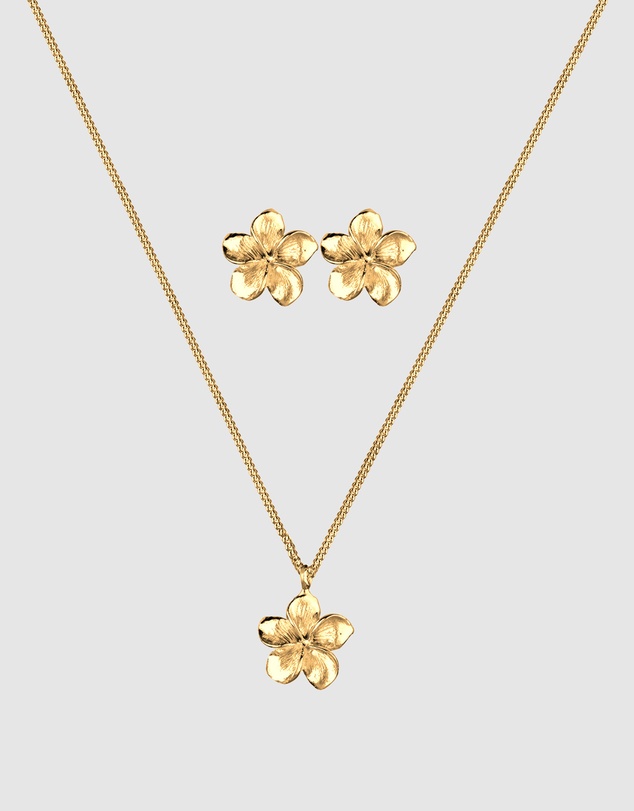 Elli Jewelry - Frangipani Flower Jewellery Set in Gold-Plated 925 Silver