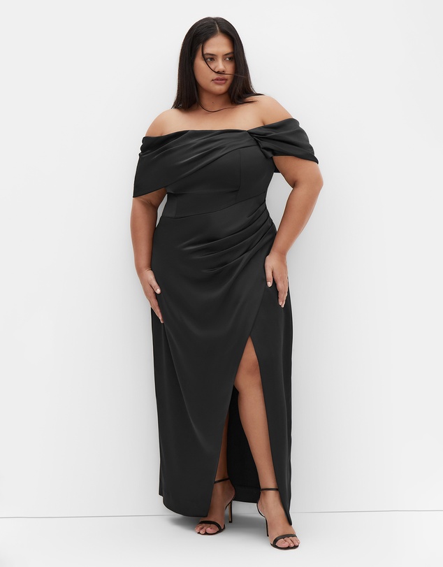 City Chic - Plus size Paloma Off Shoulder Maxi Dress - black