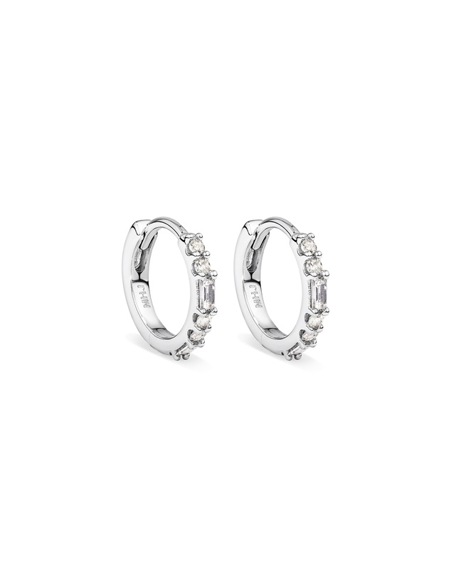 Michael Hill - 0.13 Carat TW Diamond Dot Dash Mini Hoop Earrings in 10kt White Gold