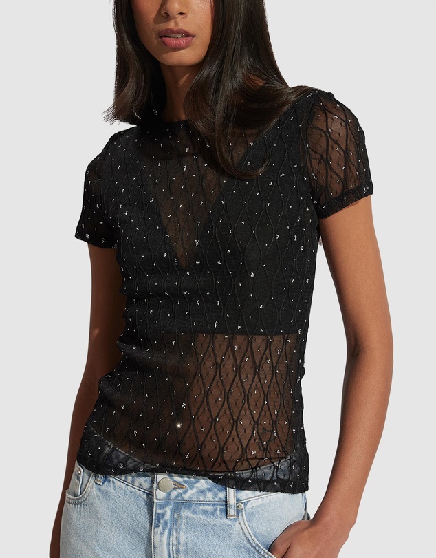 Decjuba - Zoe Lace Rhinestone Tee