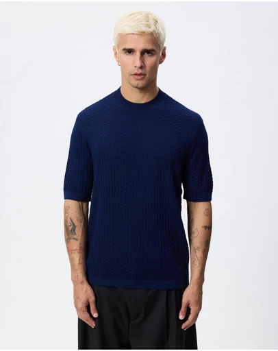 Emporio Armani - Textured Knit Tonal Logo Pullover