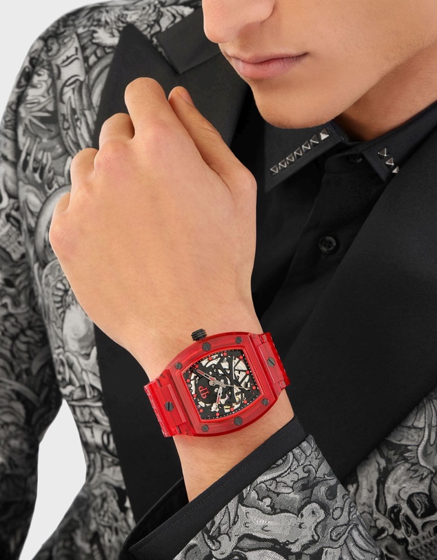 Philipp Plein - The $Keleton Crystal 44mm Black Dial and Red Strap