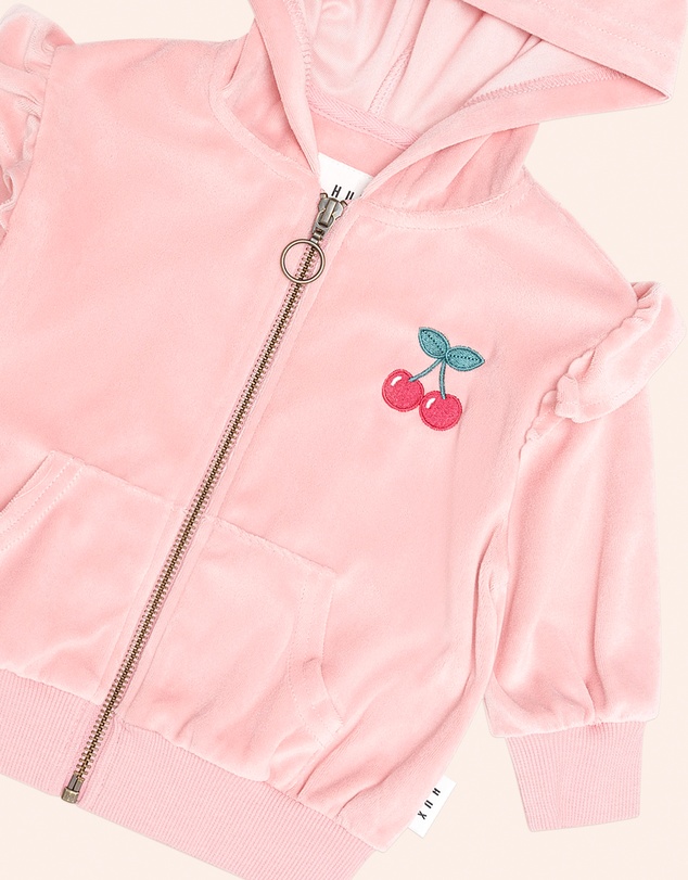 Huxbaby - Cherry Embroidered Velour Zip Hoodie - Babies-Teens