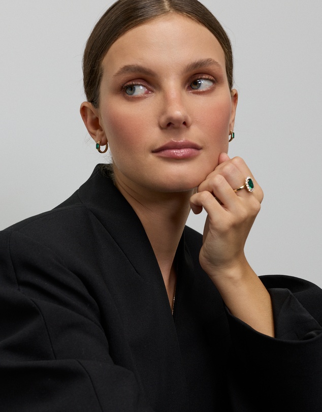 Michael Hill - Created Emerald Bezel Huggie Earrings in 10kt Yellow Gold