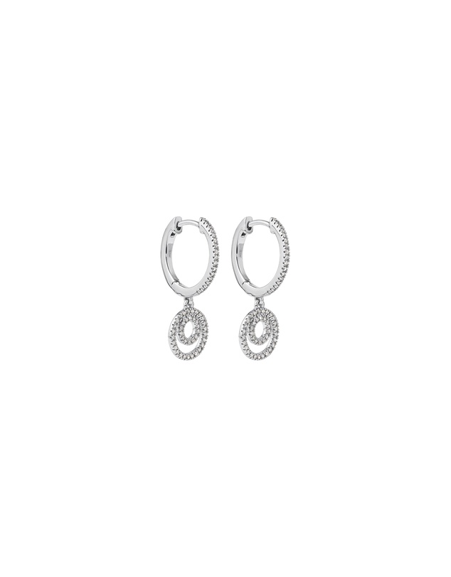 Michael Hill - Fine Double Circle Diamond Drop Huggie Earrings in Sterling Silver