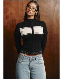 Insight - Uma Stripe Zip Through Knit Top