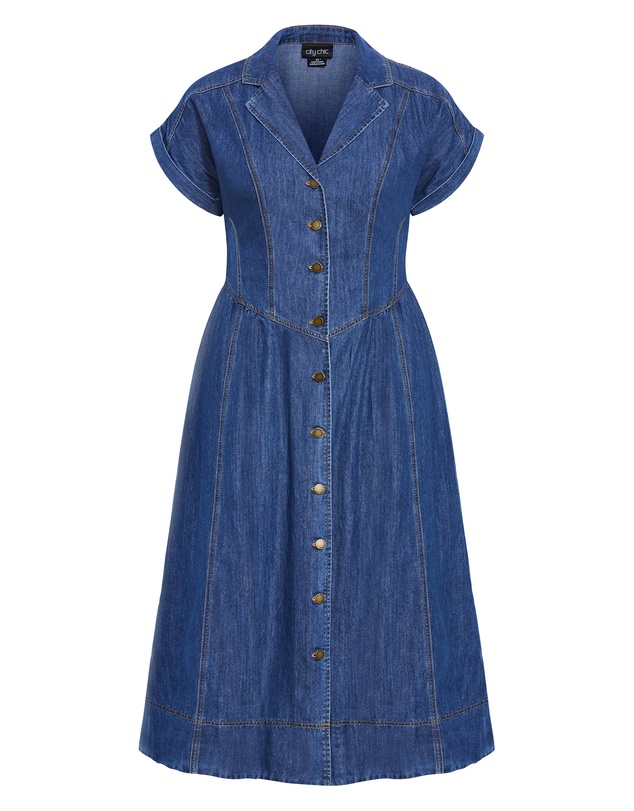 City Chic - Plus size Eleni Denim Midi Dress - mid wash
