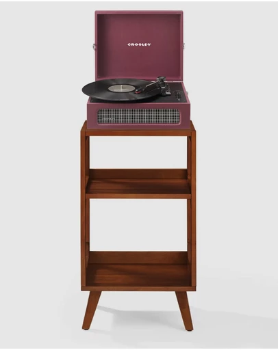 Crosley - Crosley Voyager Bluetooth Portable Turntable + Crosley Asheville Stand Bundle - Burgundy