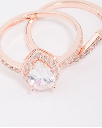 Lovisa - Rose Gold Crowned Pear Diamante Ring