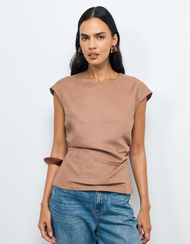 AERE - Lea Gathered Linen Top